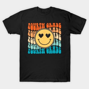 Boho  Retro Groovy Smile 4th Fourth Grade Teacher T-Shirt